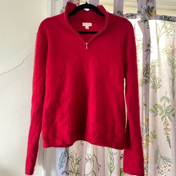 Target Unisex Bold Red Cashmere Quarter Zip Sweater - Picture 6 of 7